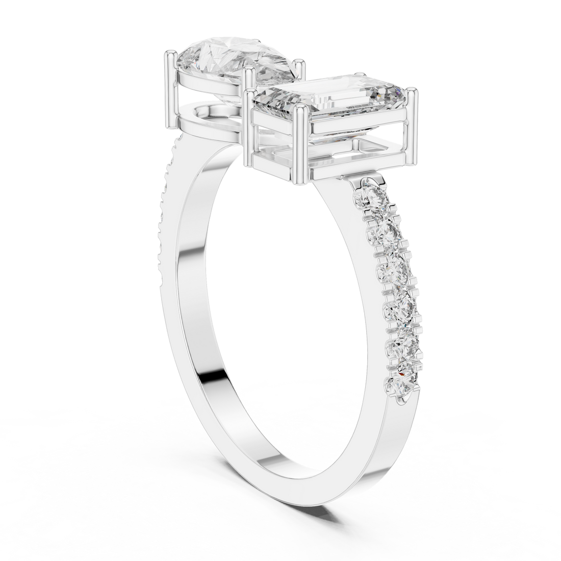 Pear And Emerald Cut Brilliant Moissanite VVS1 Eternity Engagement Ring