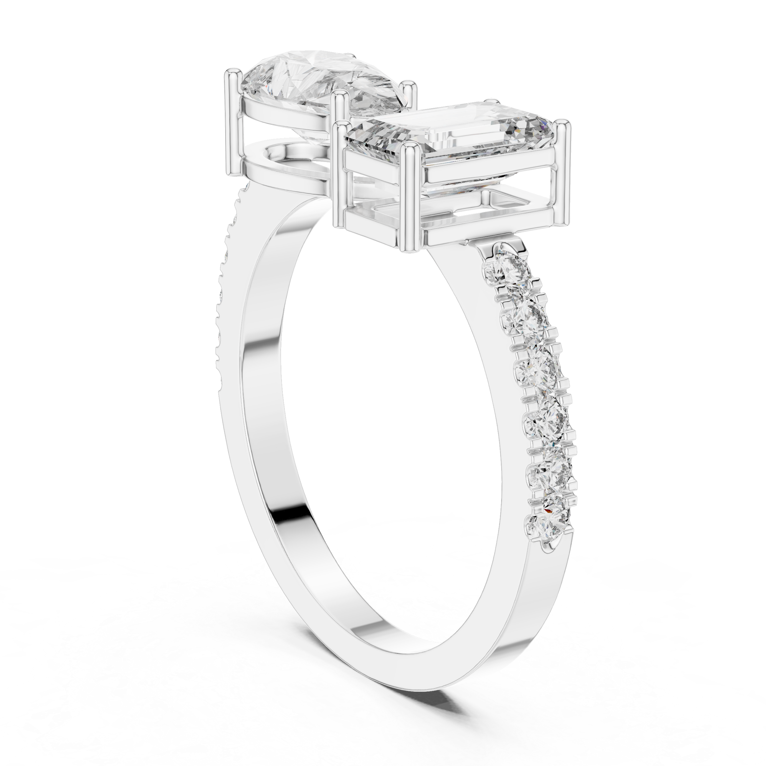 Pear And Emerald Cut Brilliant Moissanite VVS1 Eternity Engagement Ring
