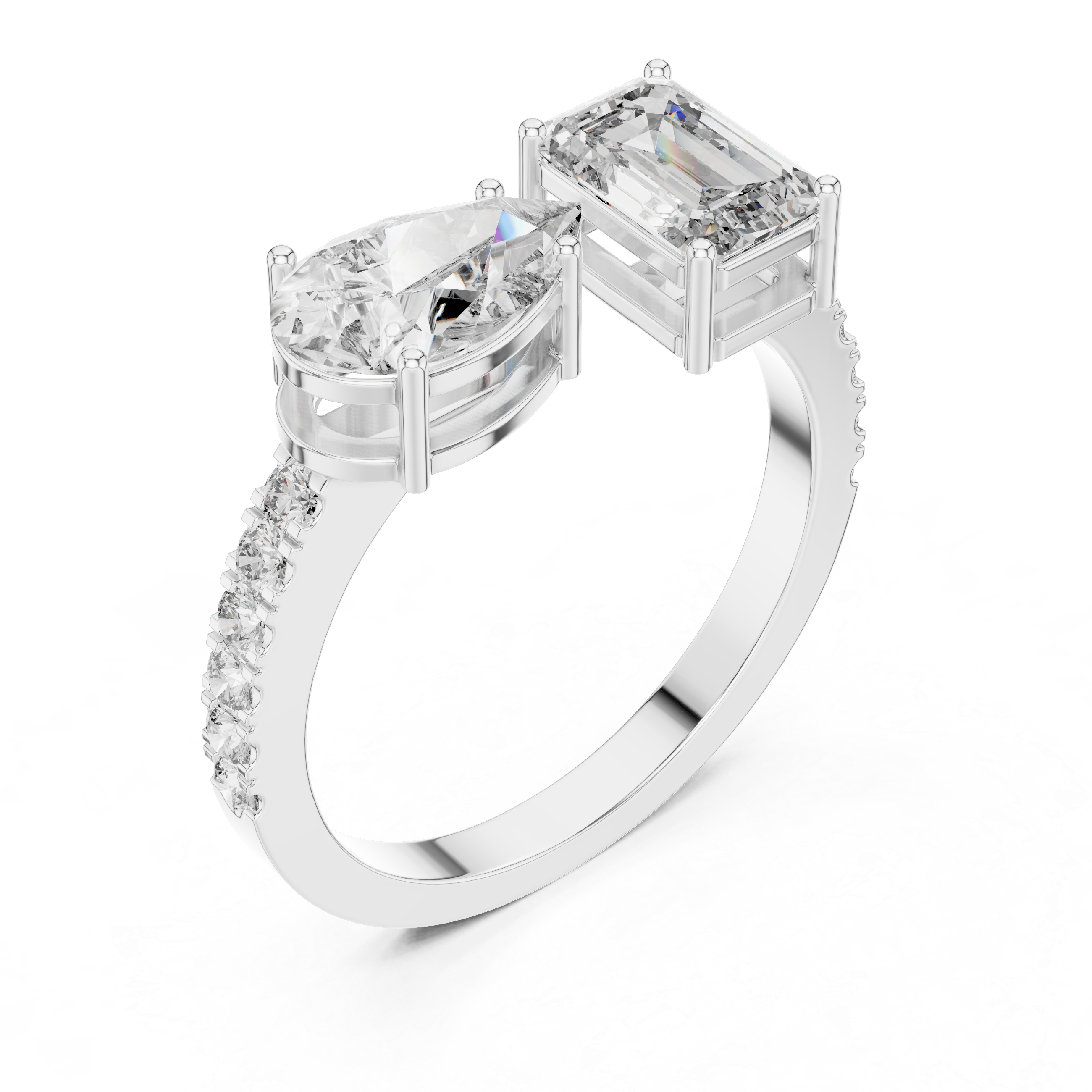 Pear And Emerald Cut Brilliant Moissanite VVS1 Eternity Engagement Ring