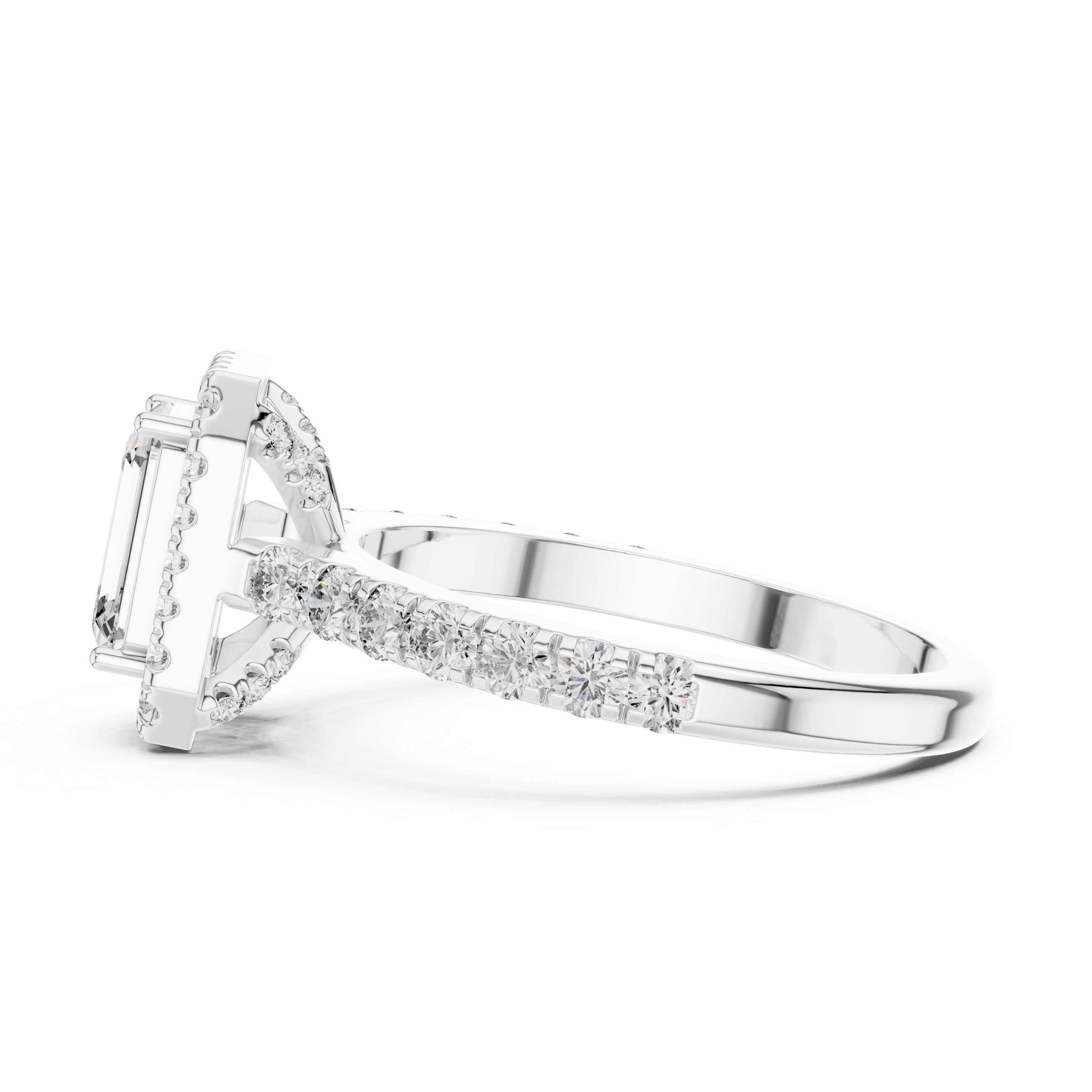 Emerald And Round Cut Brilliant Moissanite VVS1 Eternity Engagement Ring