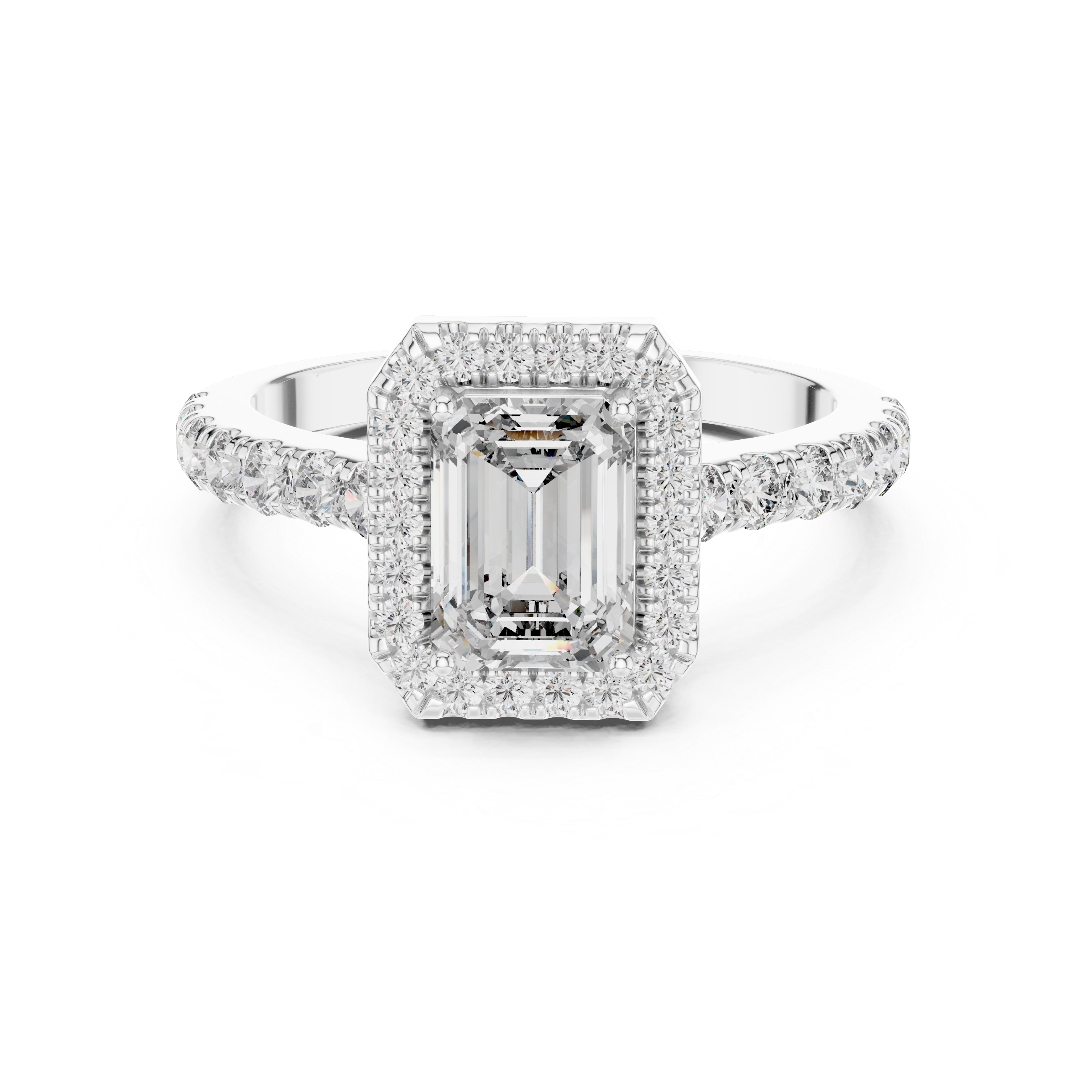 Emerald And Round Cut Brilliant Moissanite VVS1 Eternity Engagement Ring