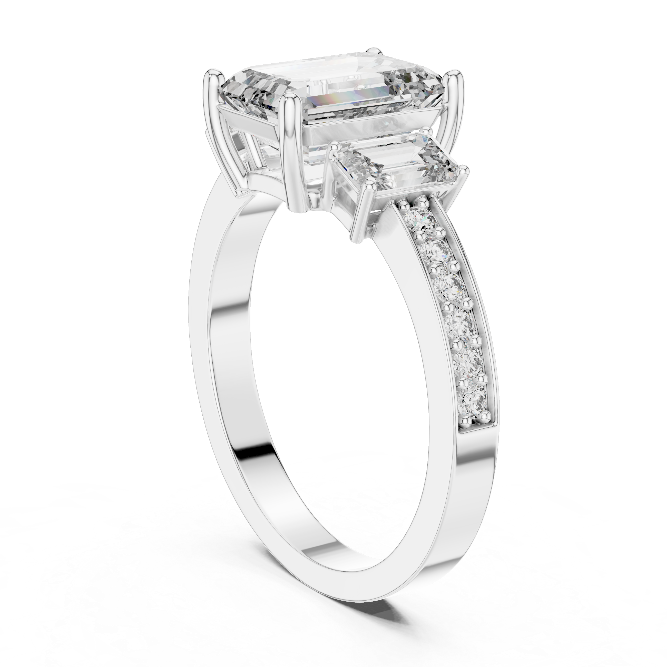 Emerald And Round Brilliant Moissanite VVS1 Eternity Engagement Ring