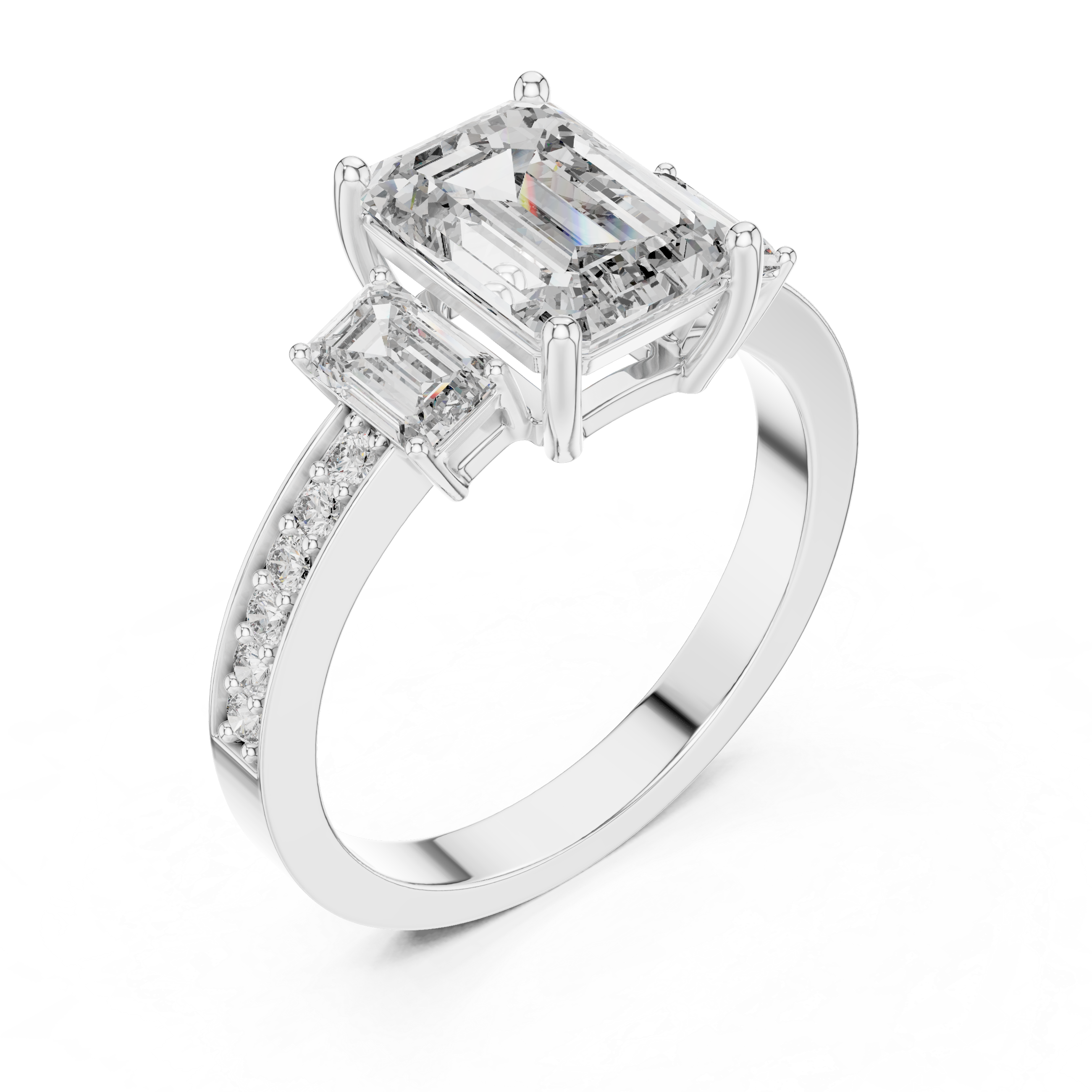 Emerald And Round Brilliant Moissanite VVS1 Eternity Engagement Ring