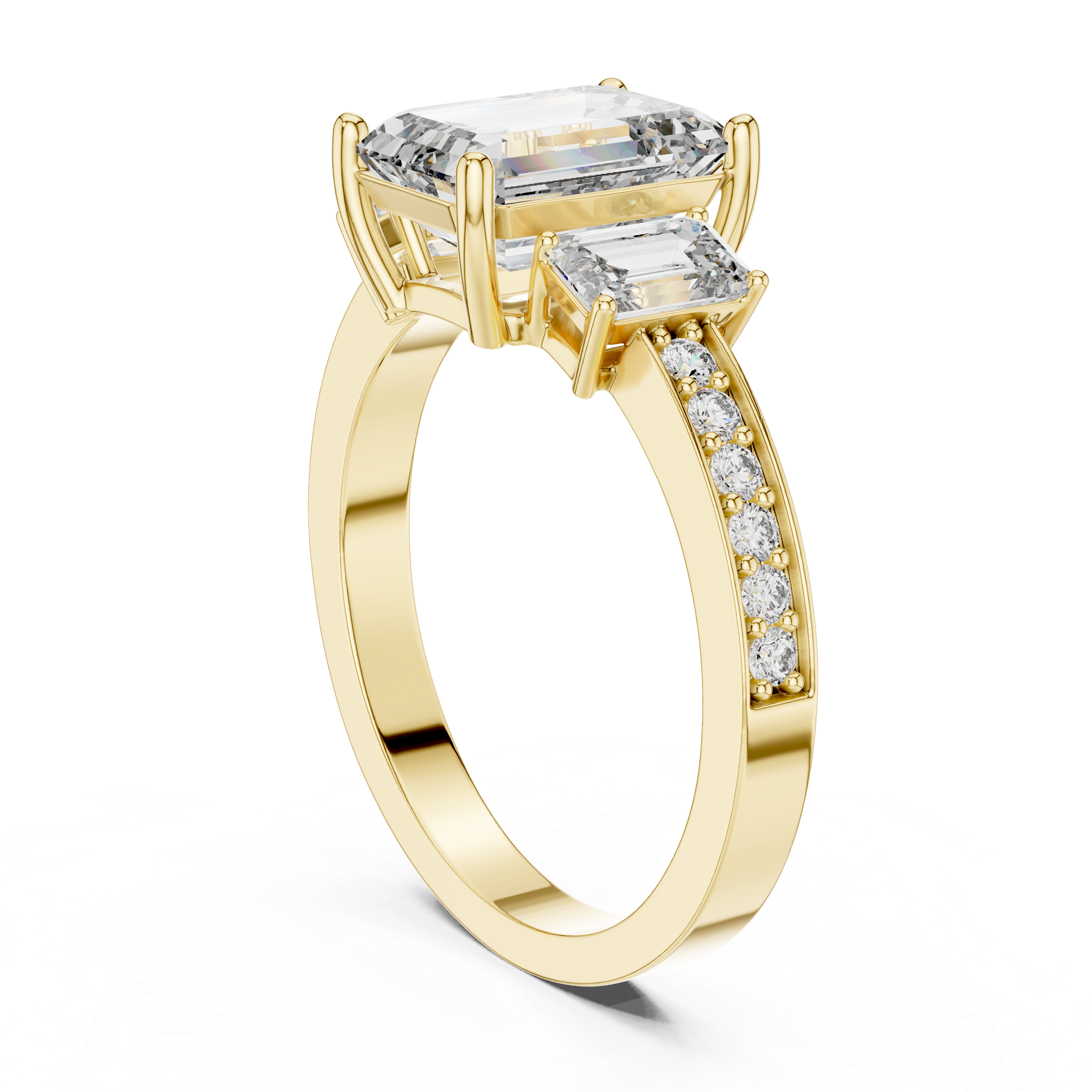 Emerald And Round Brilliant Moissanite VVS1 Eternity Engagement Ring