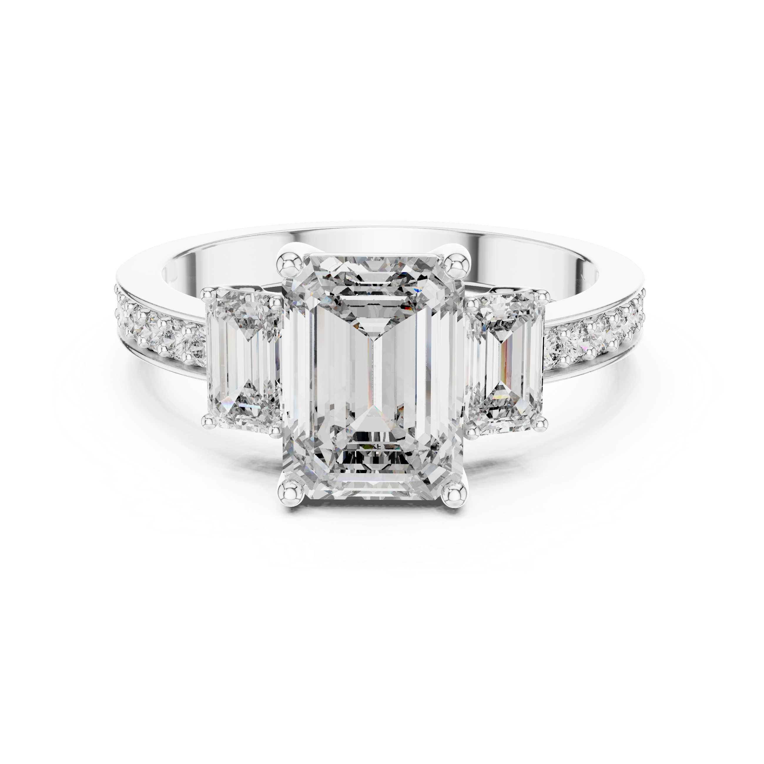 Emerald And Round Brilliant Moissanite VVS1 Eternity Engagement Ring