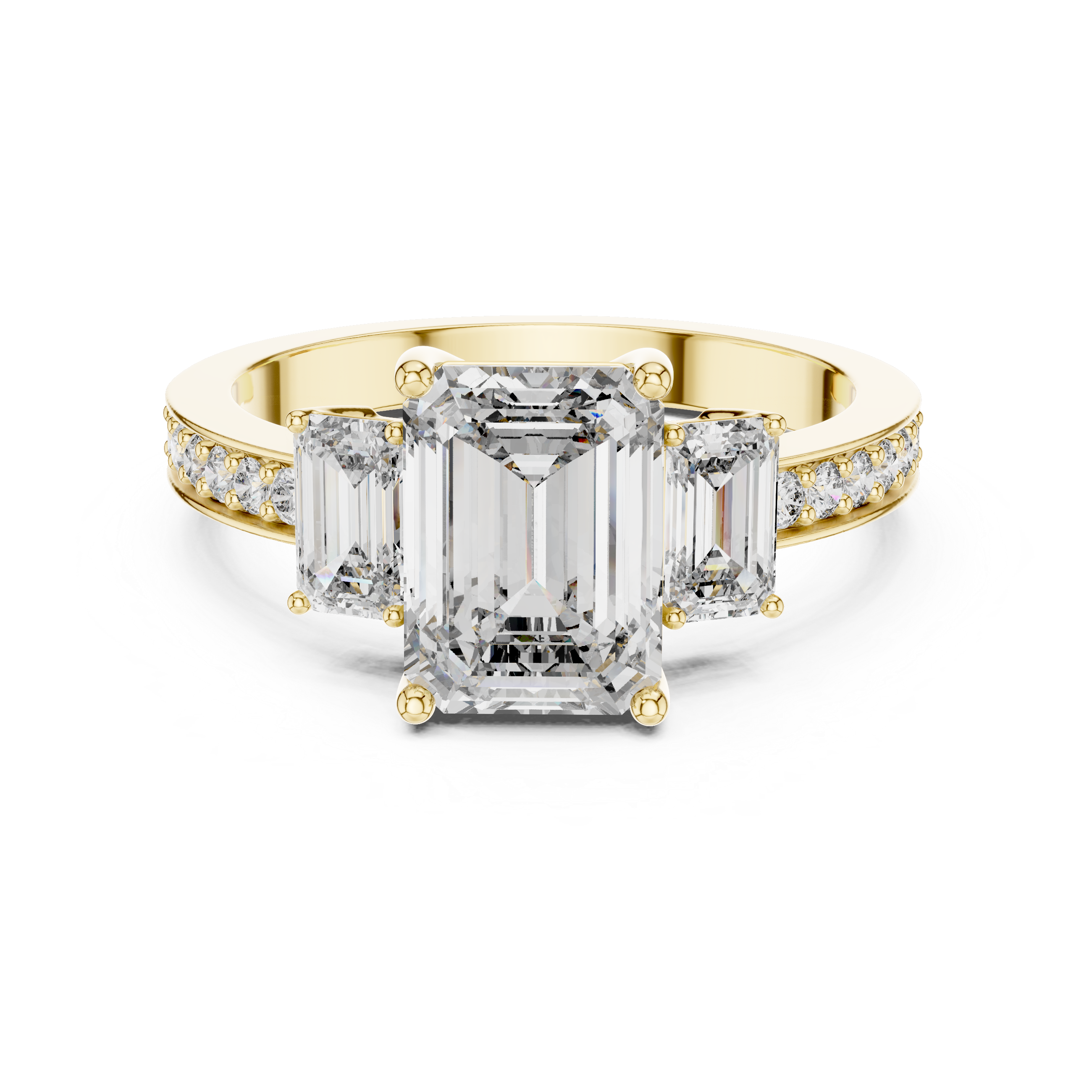 Emerald And Round Brilliant Moissanite VVS1 Eternity Engagement Ring