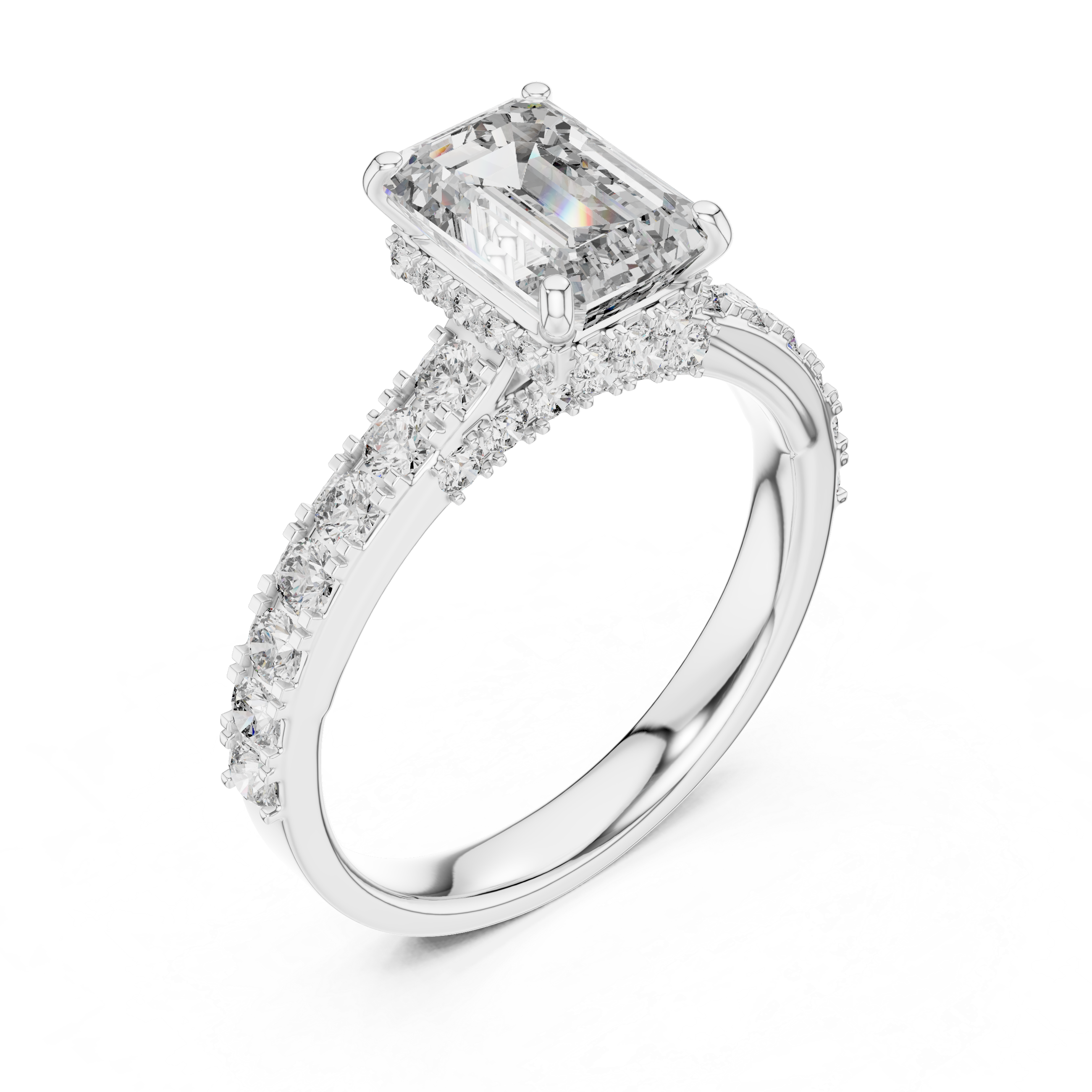 Emerald And Round Cut Brilliant Moissanite VVS1 Eternity Engagement Ring