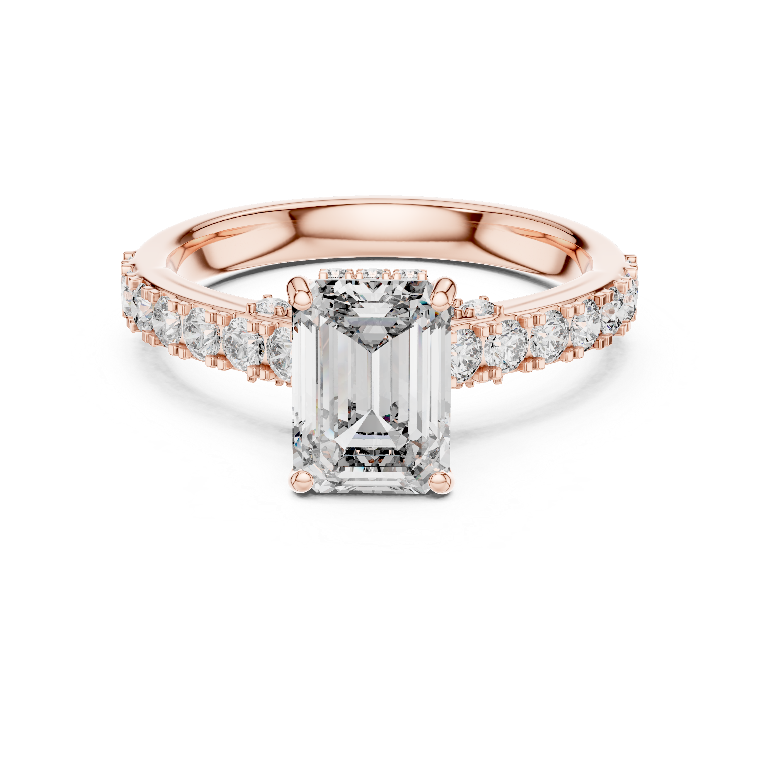 Emerald And Round Cut Brilliant Moissanite VVS1 Eternity Engagement Ring