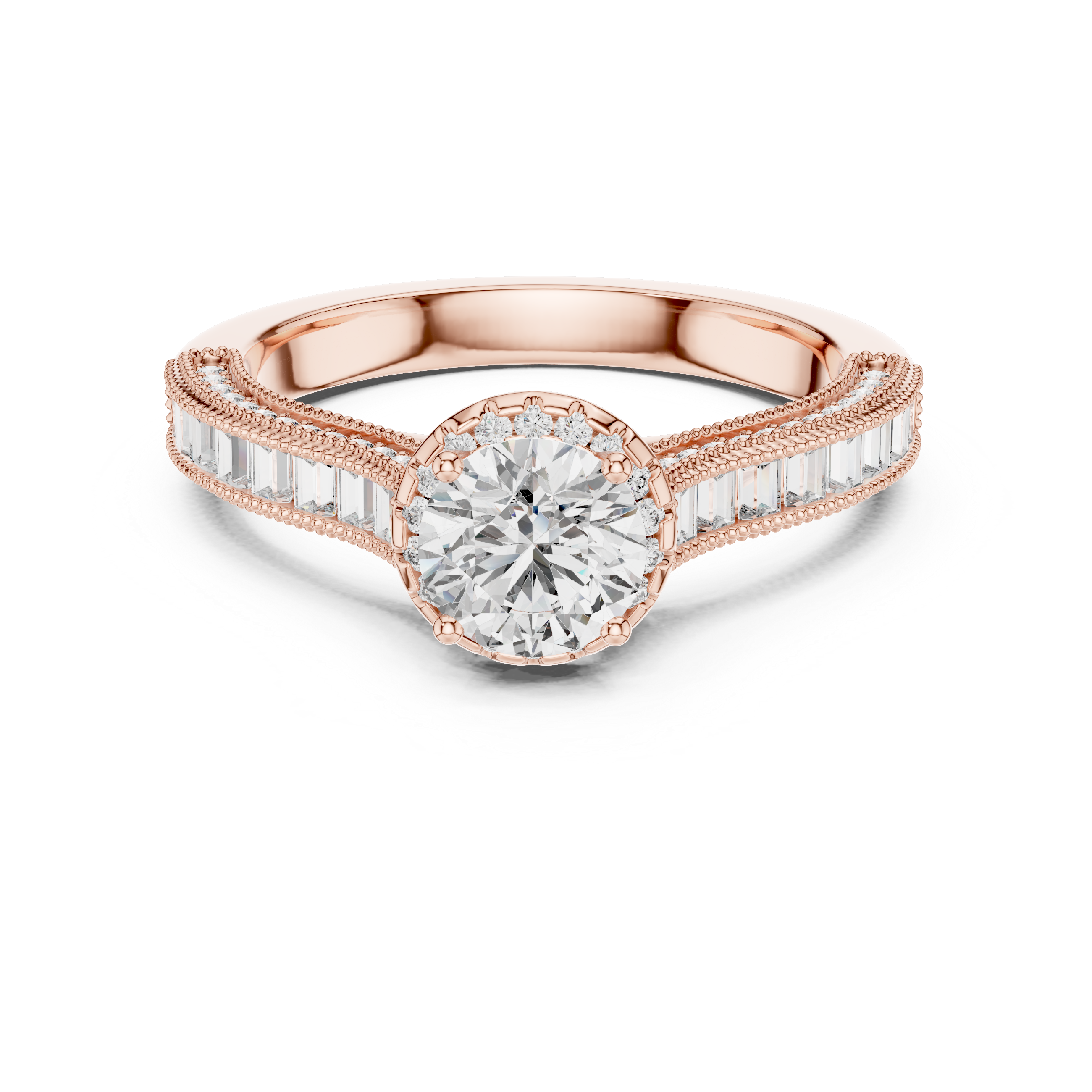 Round And Baguette Cut Brilliant Moissanite VVS1 Eternity Engagement Ring