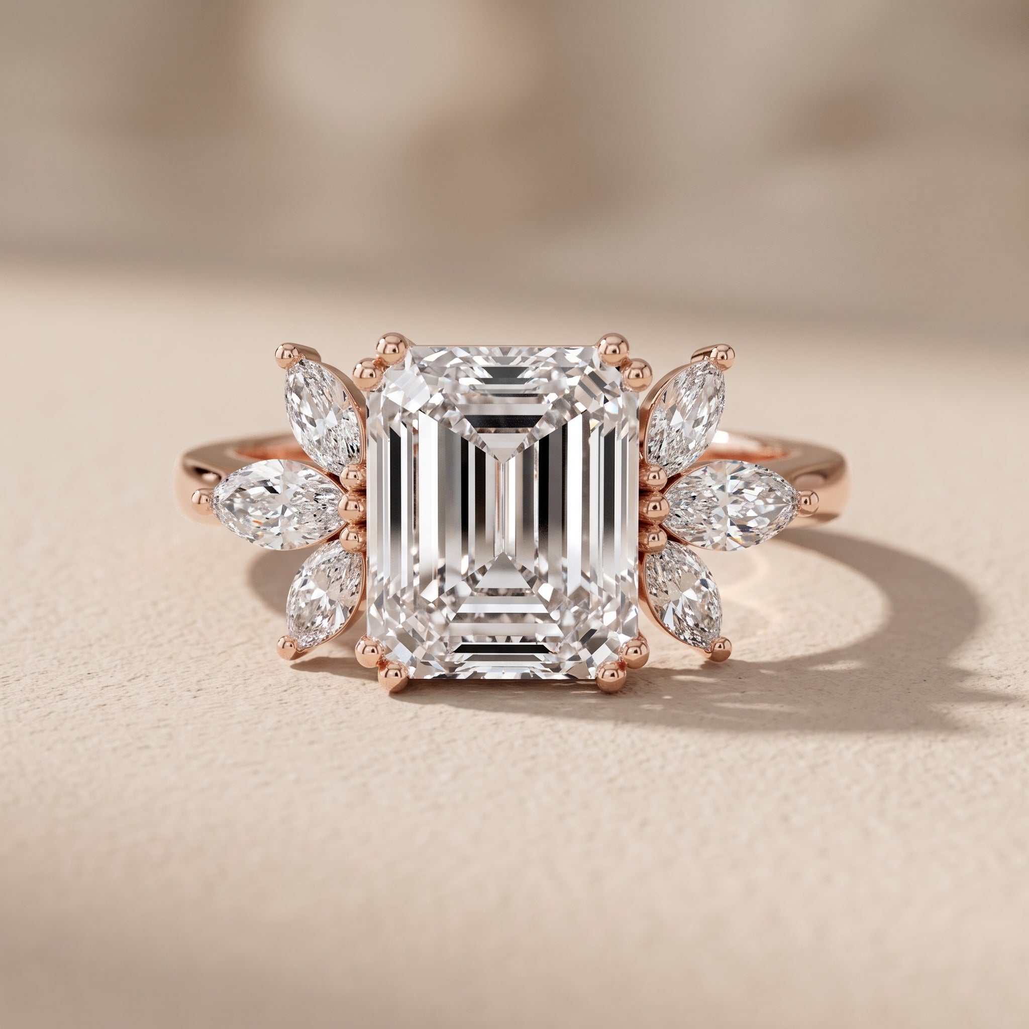 Rose Gold Emerald Cut Moissanite Engagement Ring