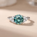 White Metal Round Moissanite Cluster Engagement Ring