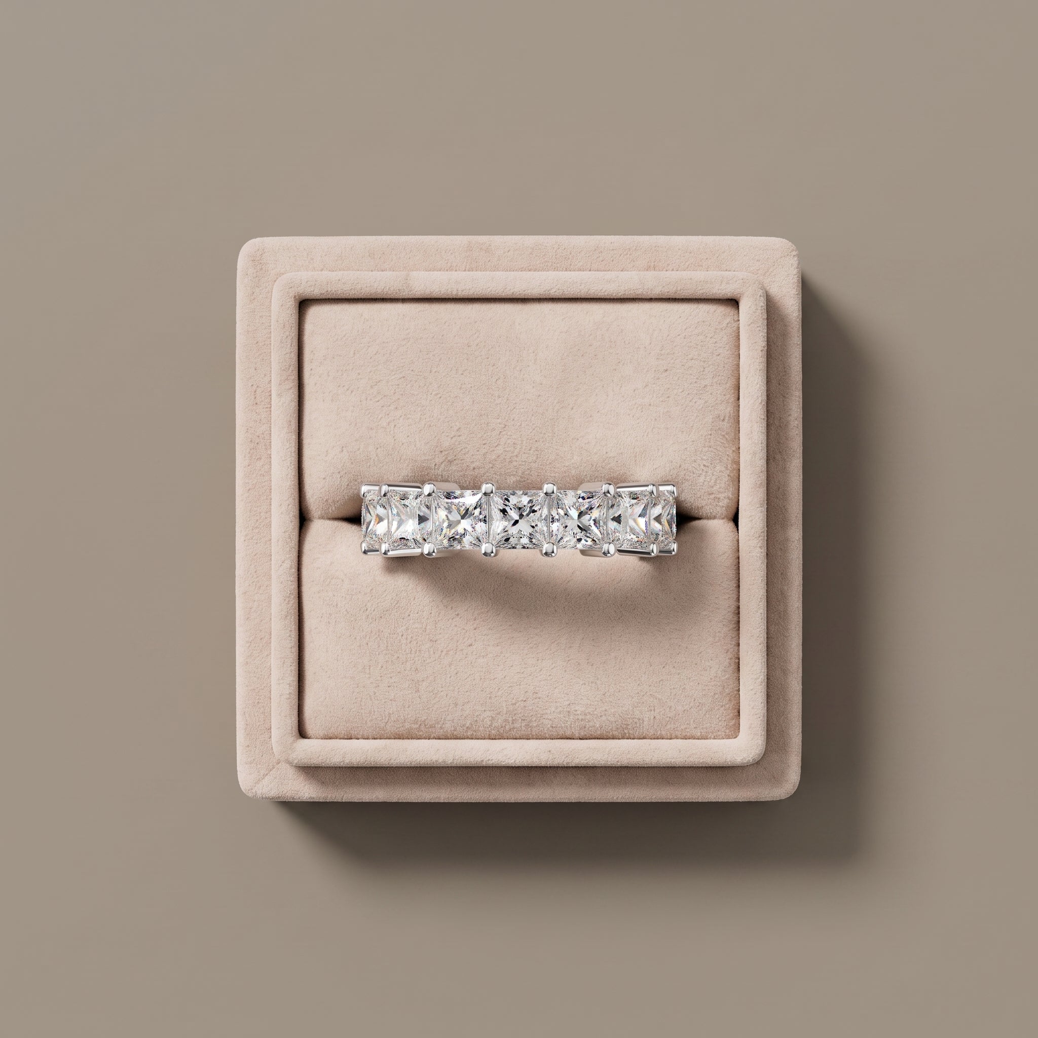 White Metal Princess Cut Moissanite Eternity Band Ring