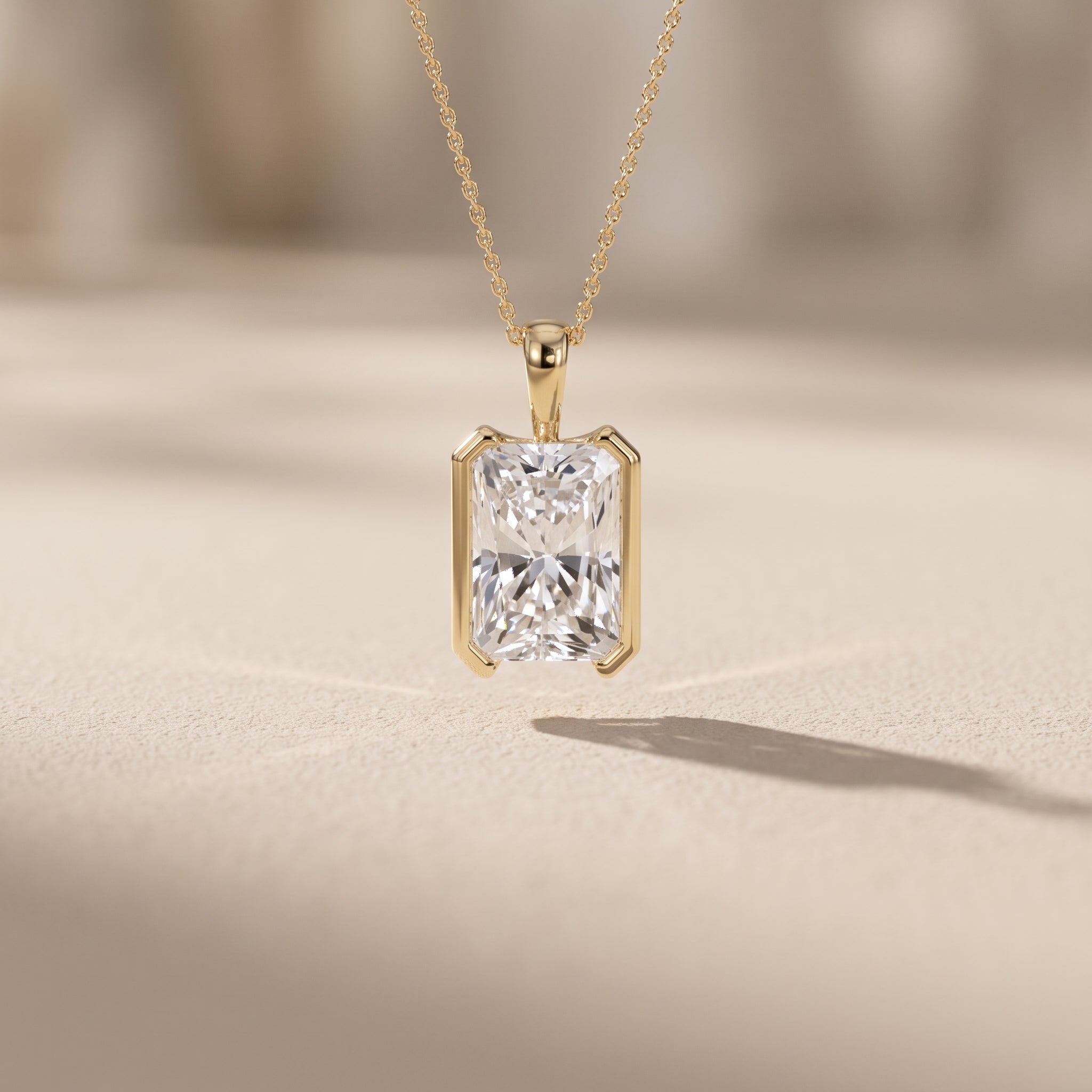 Yellow Gold Radiant Cut Moissanite Pendant Necklace