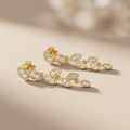 Yellow Gold Round Moissanite Drop Stud Earrings
