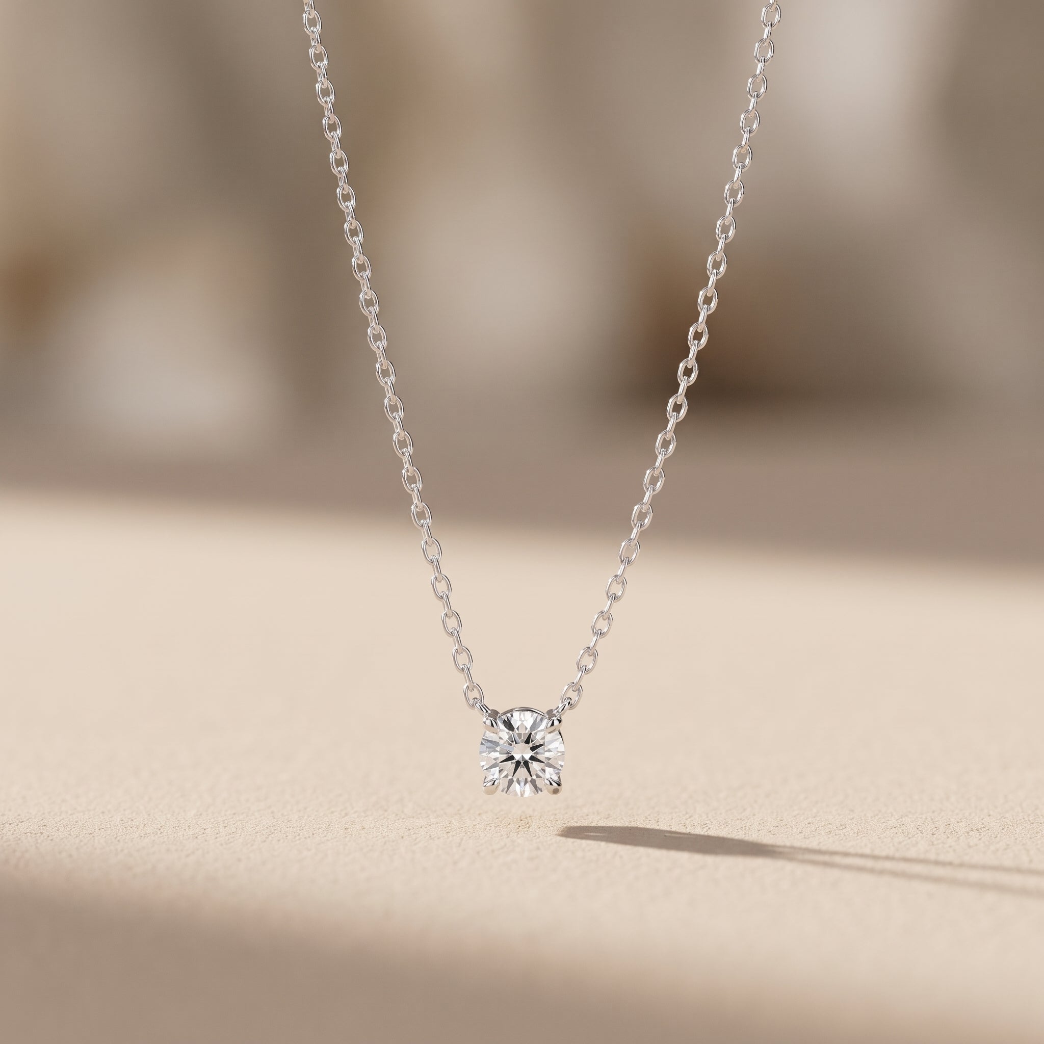 White Metal Round Moissanite Solitaire Pendant Necklace