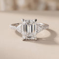 White Metal Emerald Cut Moissanite Three-Stone Engagement Ring