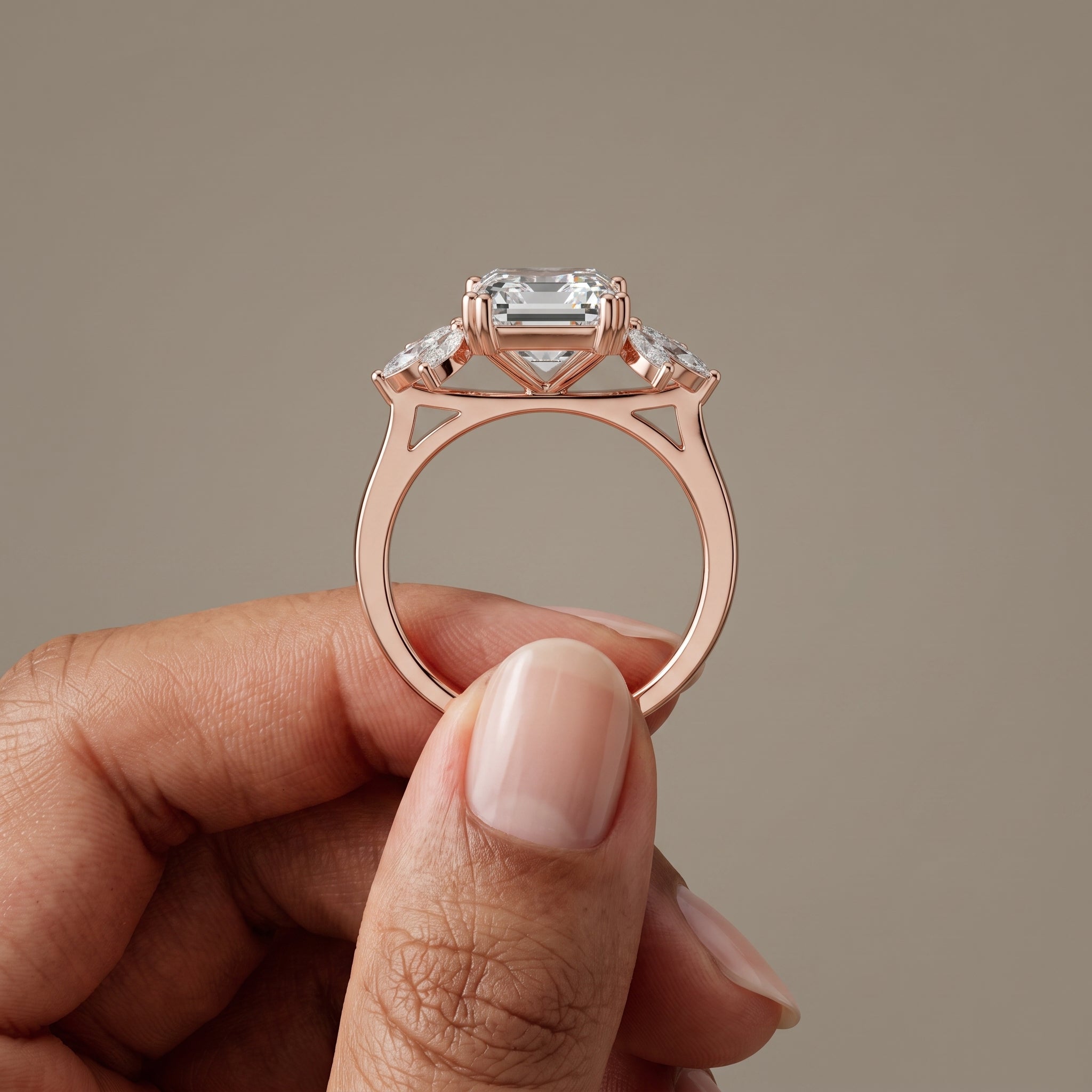 Rose Gold Emerald Cut Moissanite Engagement Ring