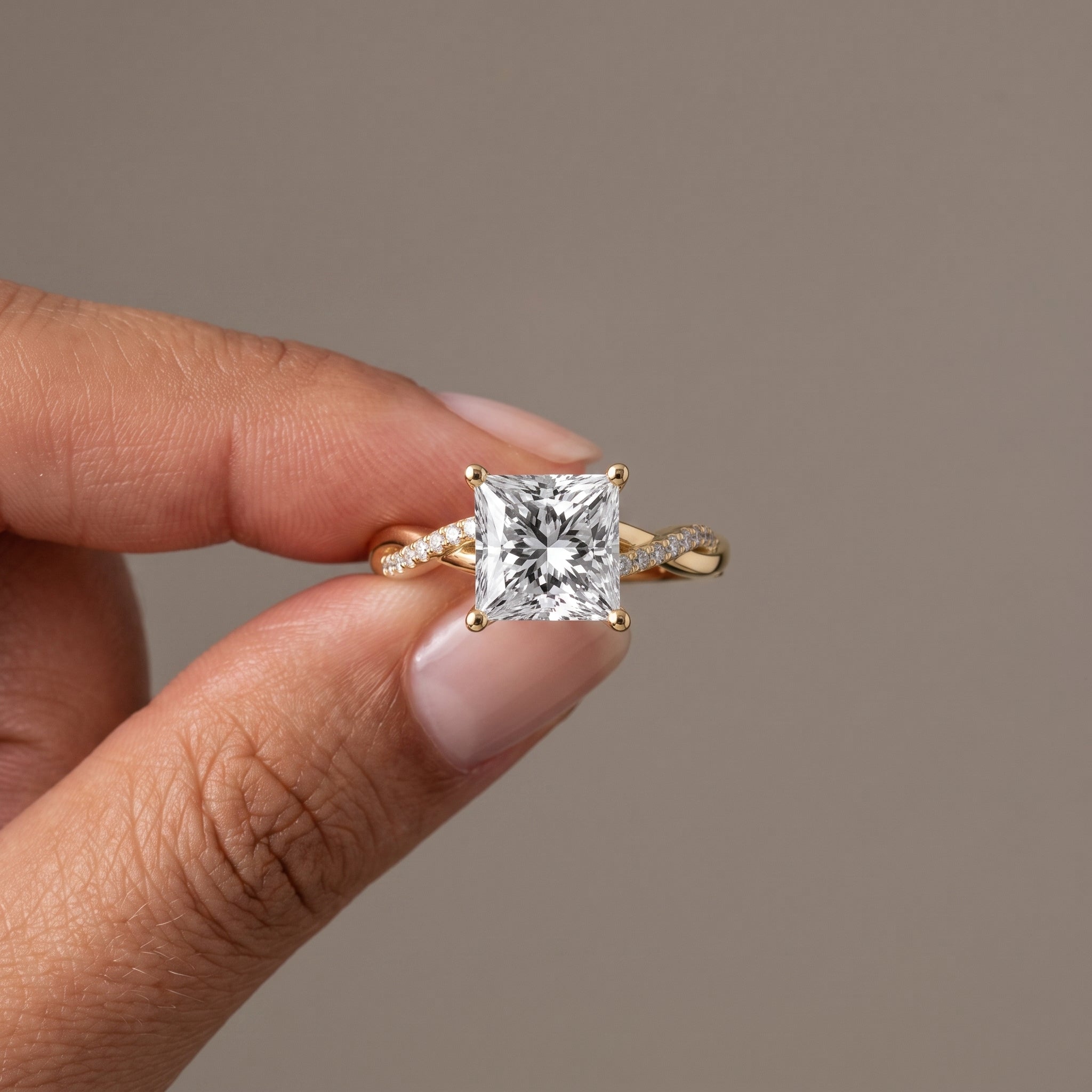 Yellow Gold Princess Cut Moissanite Twisted Engagement Ring