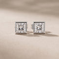 White Metal Princess Cut Moissanite Stud Earrings