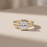 Yellow Gold Radiant Cut Moissanite Engagement Ring Set