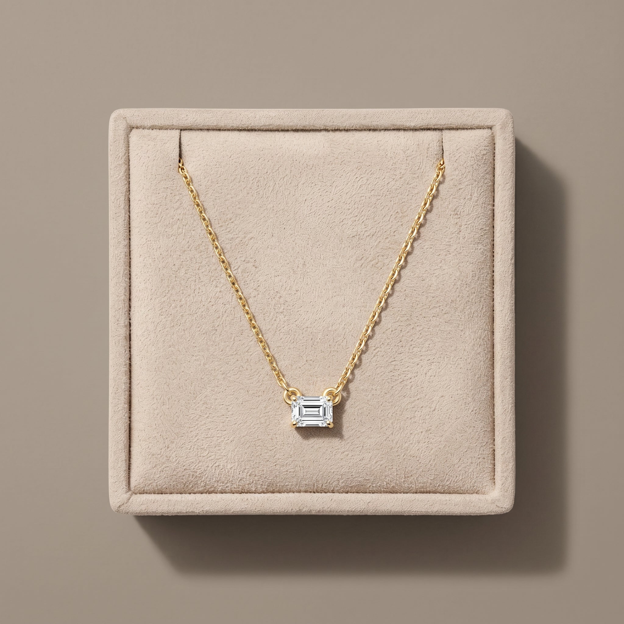Yellow Gold Emerald Cut Moissanite Pendant Necklace