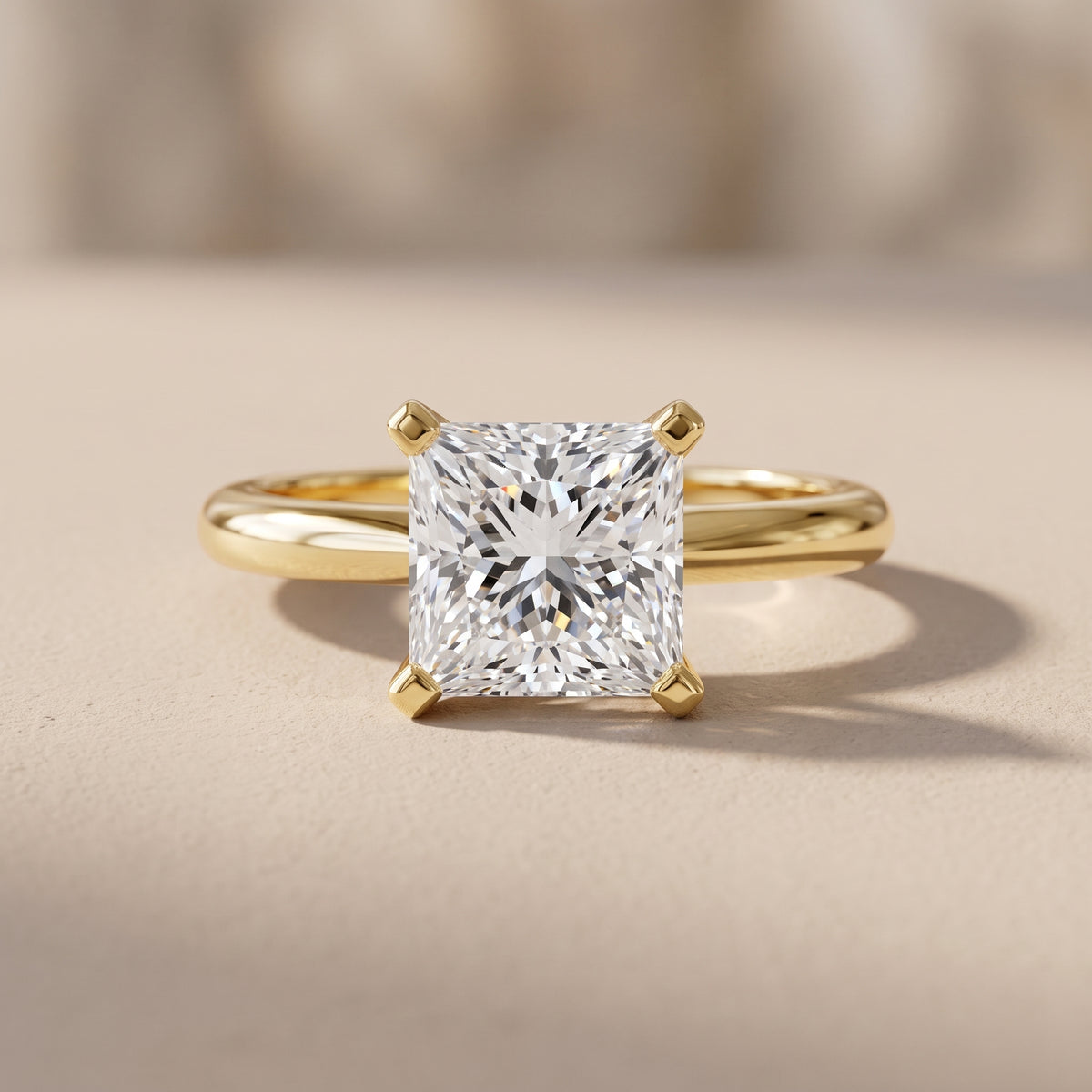 Yellow Gold Princess Cut Moissanite Solitaire Engagement Ring