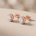 Rose Gold Oval Moissanite Halo Stud Earrings