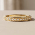 Yellow Gold Round Moissanite Milgrain Band Ring