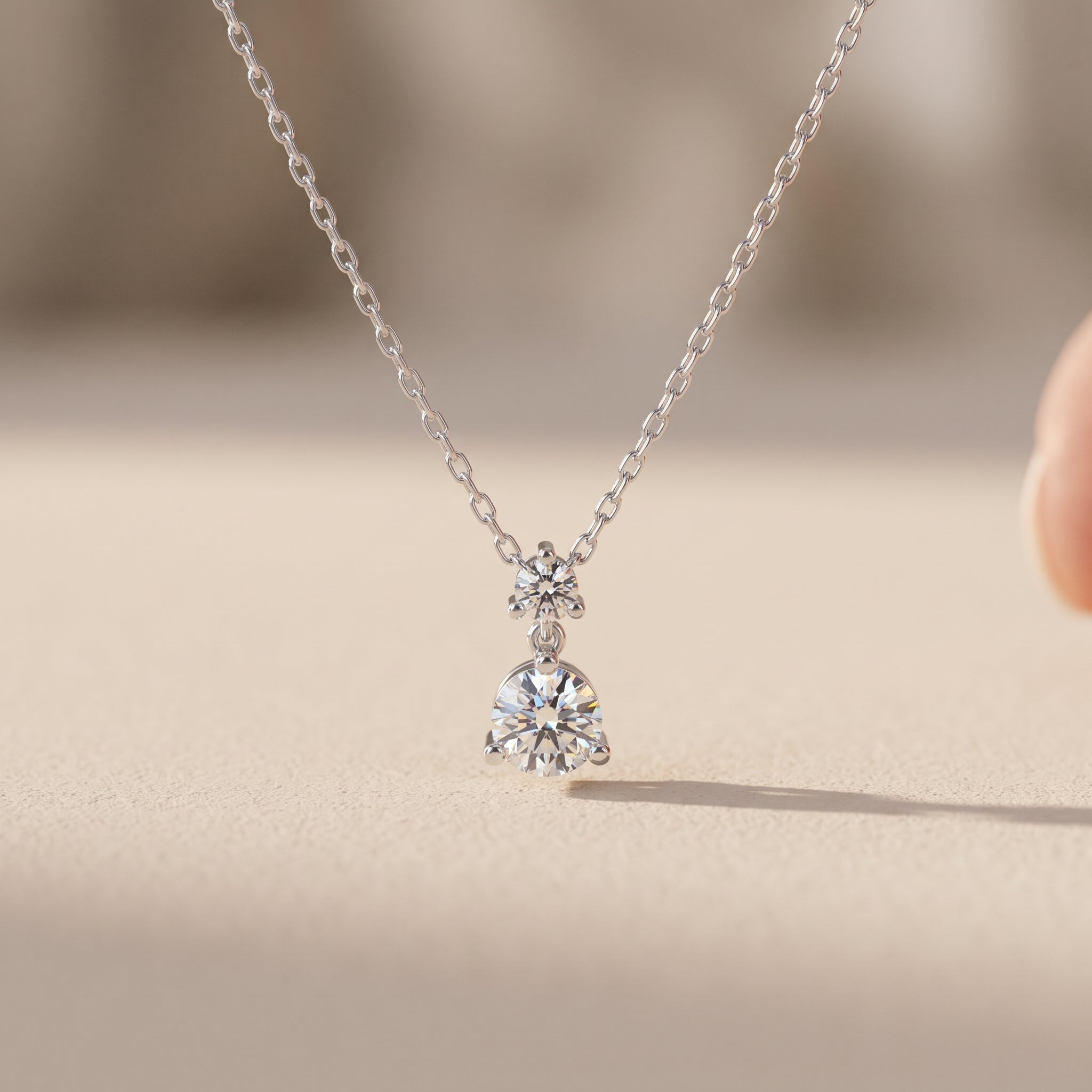 White Metal Round Moissanite Drop Pendant Necklace