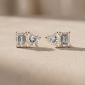 Yellow Gold Emerald Cut & Heart Moissanite Stud Earrings
