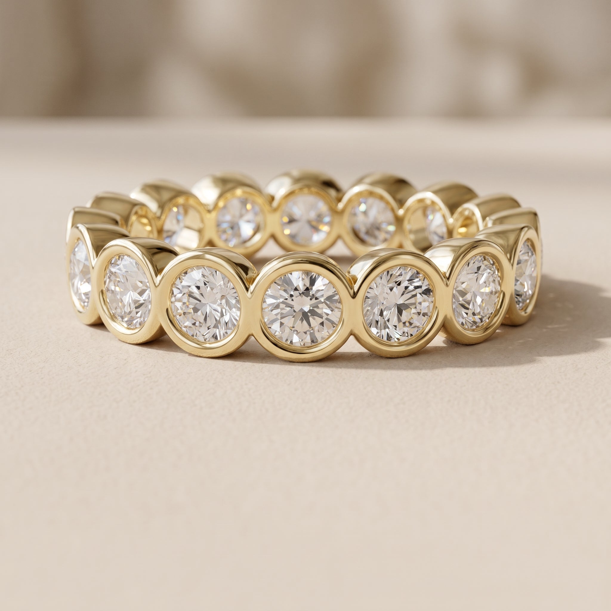 Yellow Gold Round Cut Moissanite Eternity Band Ring