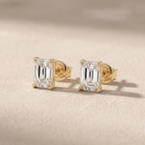 Yellow Gold Emerald Cut Moissanite Stud Earrings