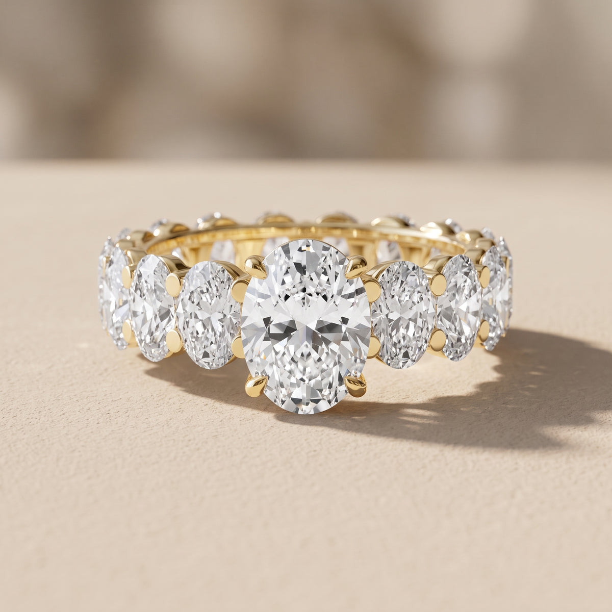 Yellow Gold Oval Moissanite Eternity Engagement Ring