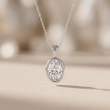 White Metal Oval Cut Moissanite Pendant Necklace