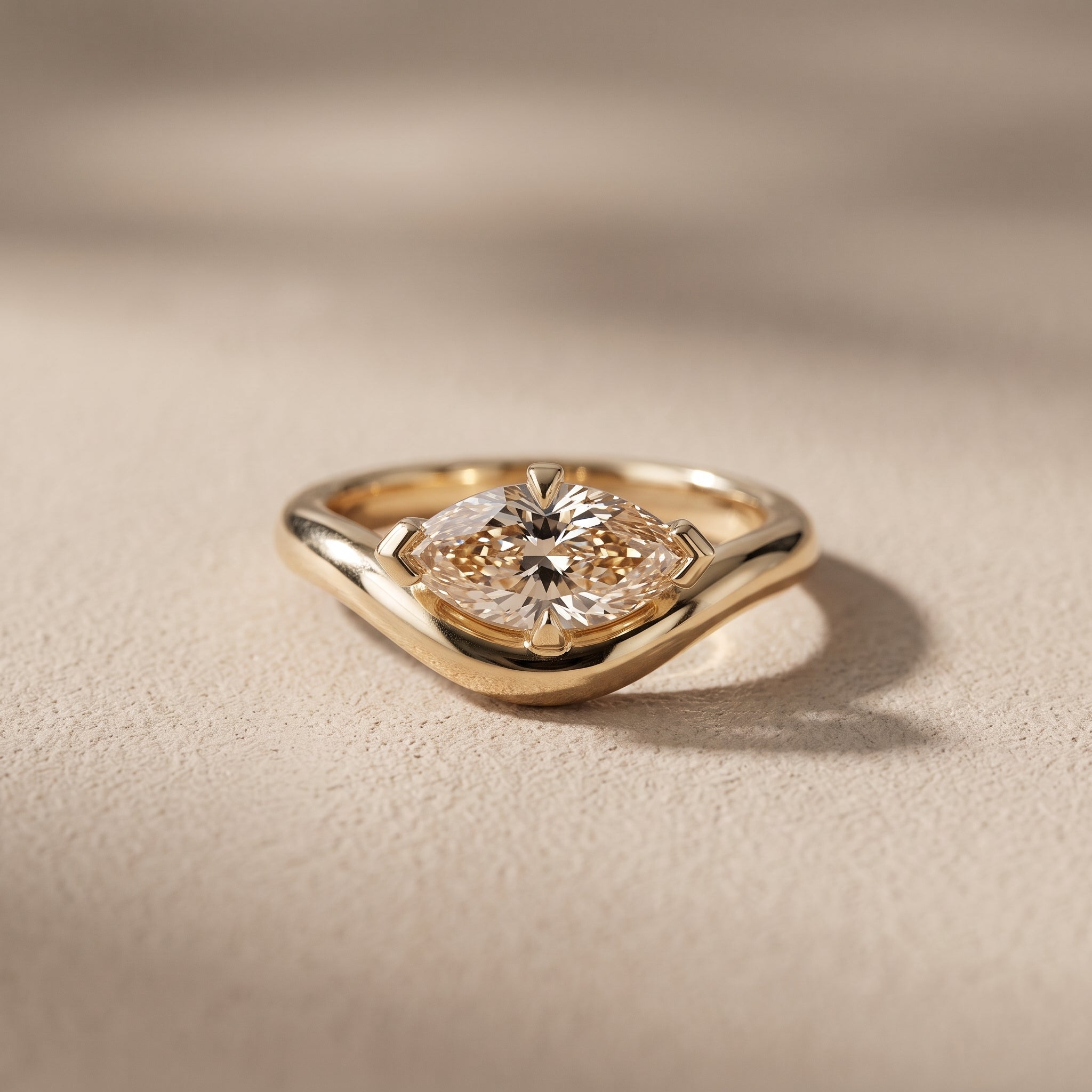 Yellow Gold Marquise Cut Moissanite Solitaire Ring