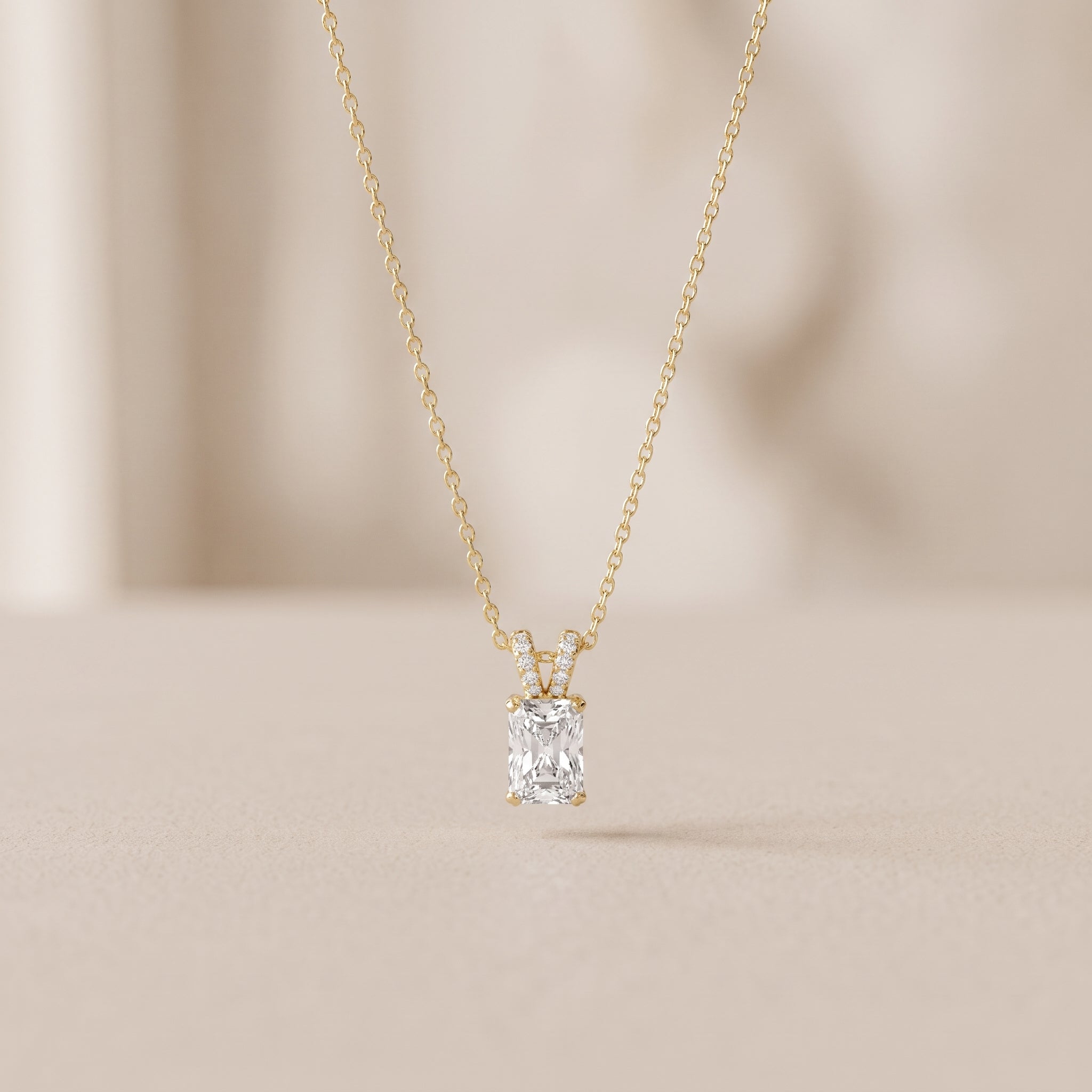 Yellow Gold Radiant Cut Moissanite Pendant Necklace