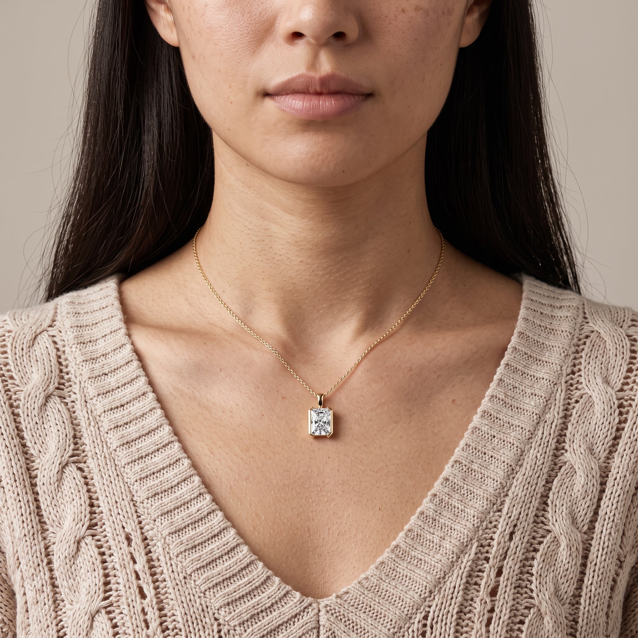 Yellow Gold Radiant Cut Moissanite Pendant Necklace