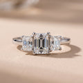 White Emerald Cut Moissanite Three-Stone Engagement Ring