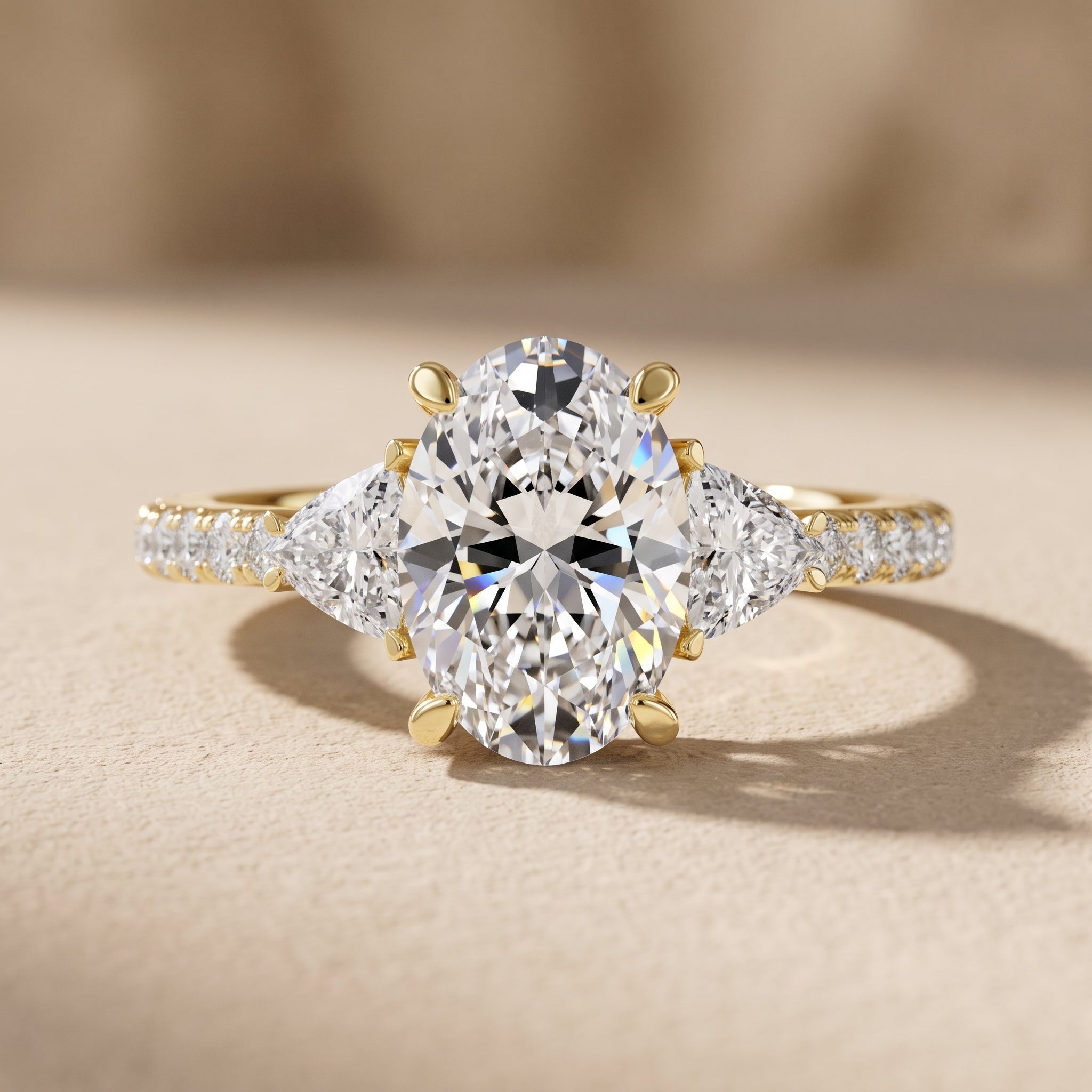Yellow Gold Oval Cut Moissanite Engagement Ring