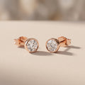 Rose Gold Round Moissanite Bezel Stud Earrings
