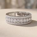 White Metal Round Moissanite Wide Band Ring