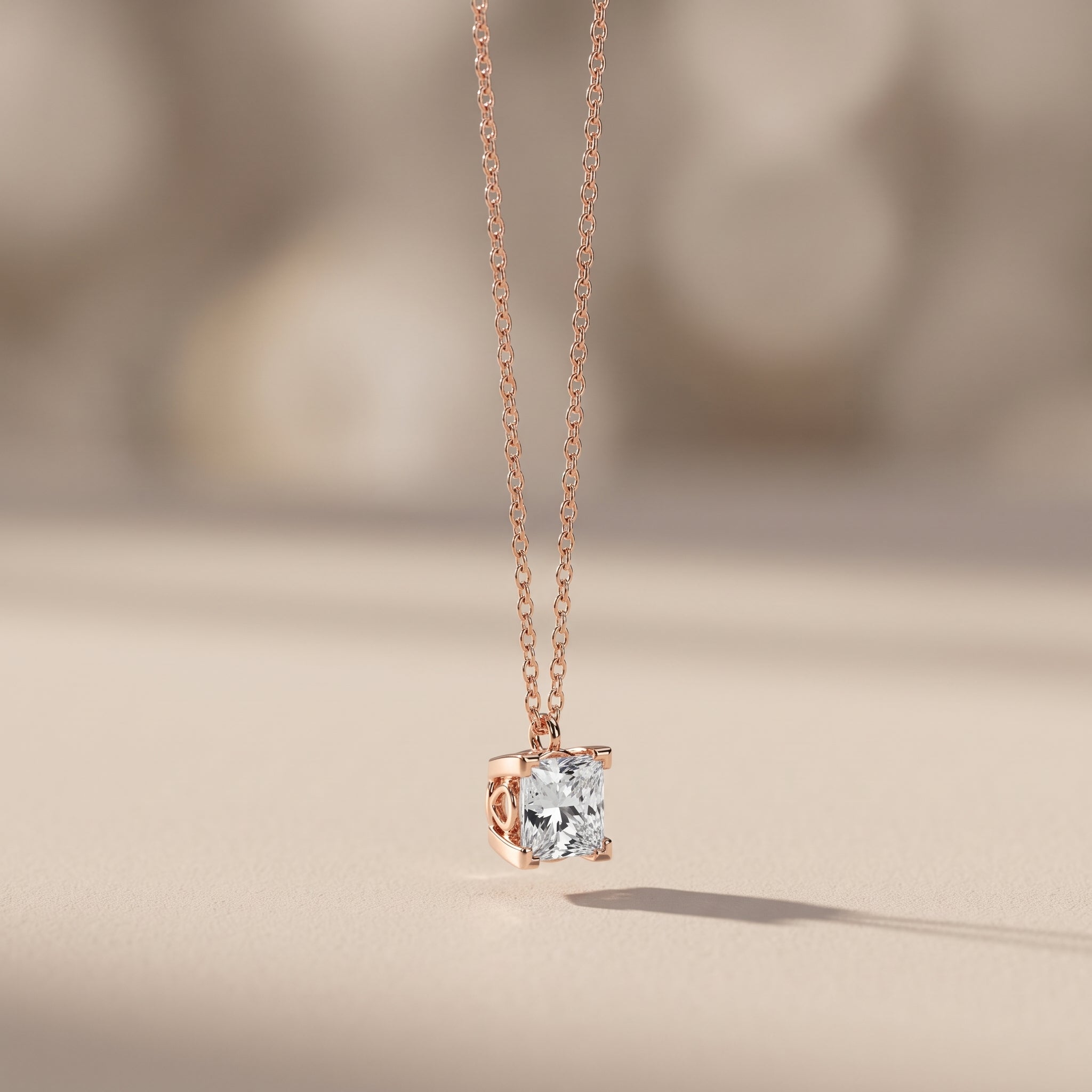 Rose Gold Princess Cut Moissanite Pendant Necklace