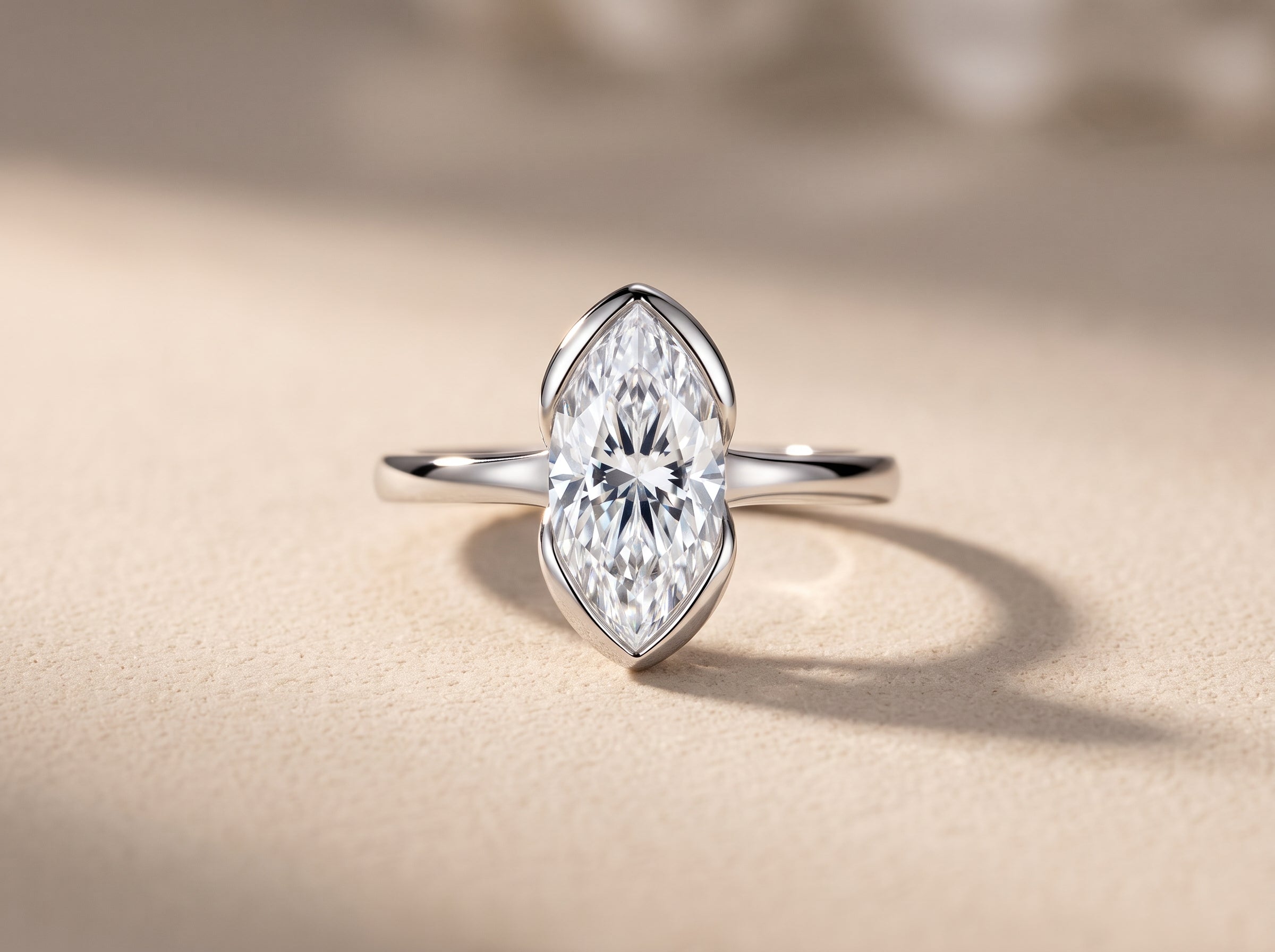 White Metal Marquise Cut Moissanite Solitaire Engagement Ring