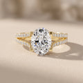 Yellow Gold Oval Cut Moissanite Split Shank Engagement Ring
