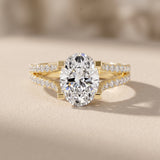 Yellow Gold Oval Cut Moissanite Split Shank Engagement Ring