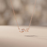 Rose Gold Round Moissanite LOVE Pendant Necklace