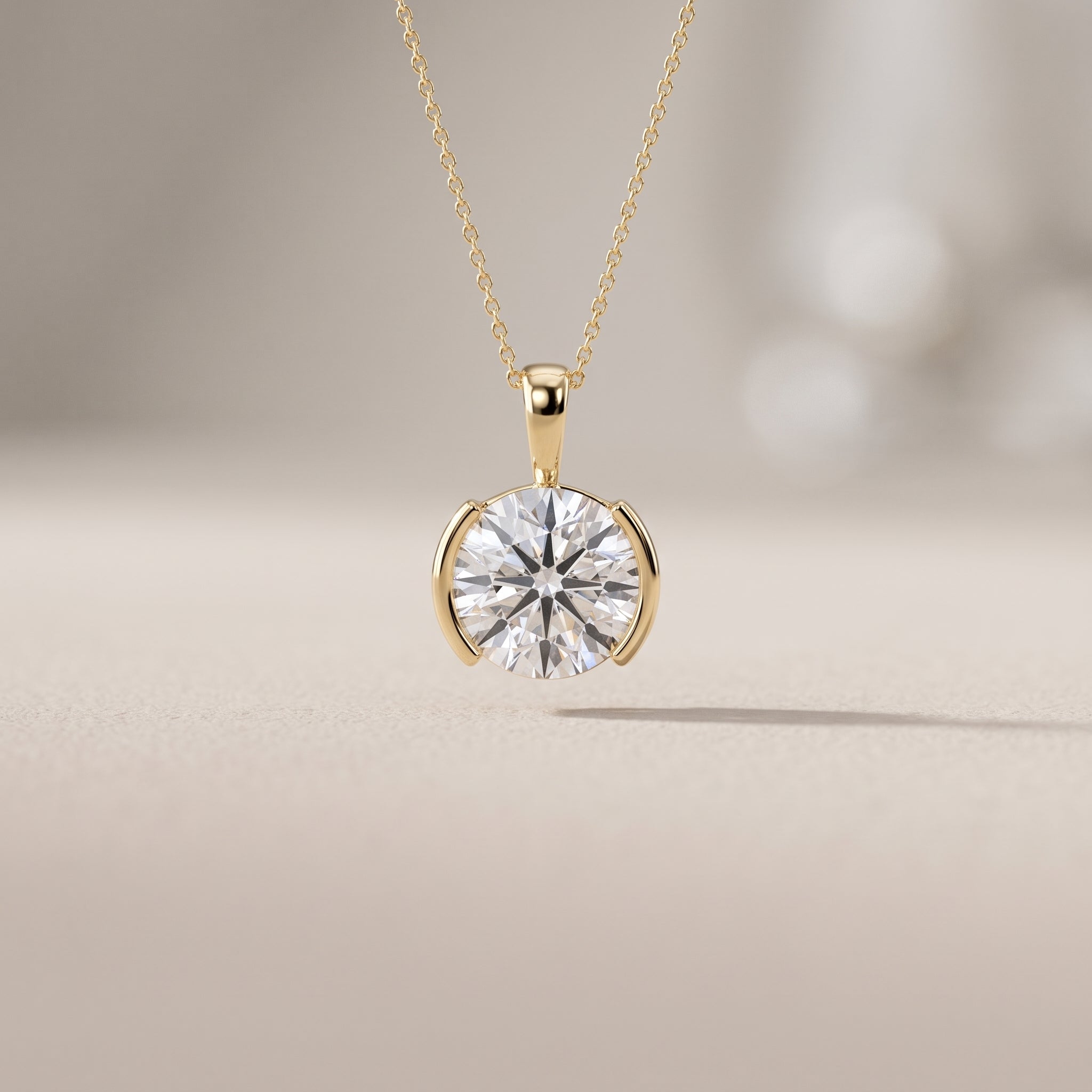 Yellow Gold Round Moissanite Solitaire Pendant Necklace