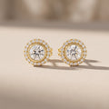 Yellow Gold Round Moissanite Halo Stud Earrings
