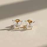 Yellow Gold Marquise & Round Moissanite Butterfly Stud Earrings
