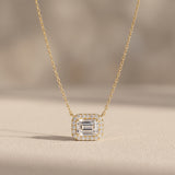 Yellow Gold Emerald Cut Moissanite Halo Pendant Necklace